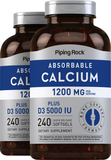 Absorbable Calcium 1200 mg plus D3 5000 IU (per serving), 240 Quick Release Softgels, 2 Bottles