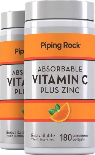 Absorbable Vitamin C Plus Zinc, 180 Quick Release Softgels, 2  Bottles