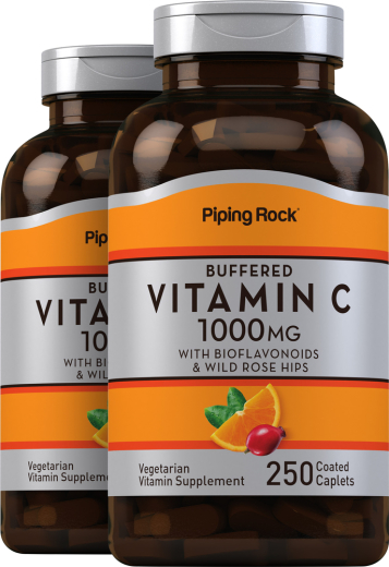 Buffered C 1000 mg with Bioflavonoids & Wild Rose Hips, 250 Coated Caplets, 2  Bottles