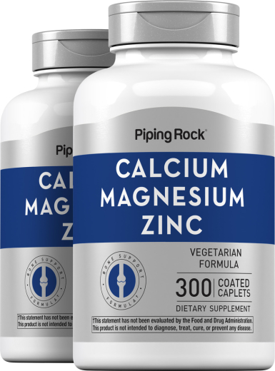 Calcium Magnesium Zinc (Cal 1000mg/Mag 400mg/Zn 15mg) (per serving), 300 Coated Caplets, 2 Bottles