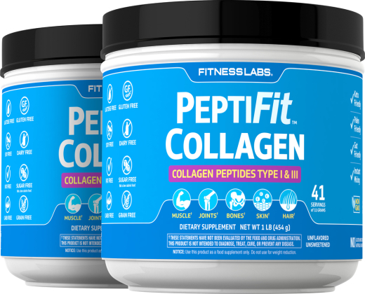 Collagen Peptides Type I & III Powder PeptiFit, 1 lb (454 g) Bottles, 2  Bottles