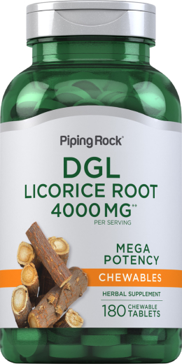 DGL Licorice Root Chewable Mega Potency (Deglycyrrhizinated), 4000 mg, 180 Chewable Tablets
