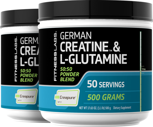 German Creatine Monohydrate (Creapure) & L-Glutamine Powder (50:50 Blend), 10 grams, 1.1 lb (500 g) Bottle, 2 Bottles