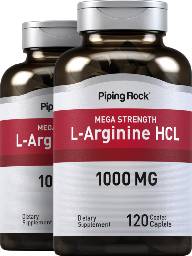 Mega Strength L-Arginine HCL, 1000 mg, 120 Coated Caplets, 2  Bottles