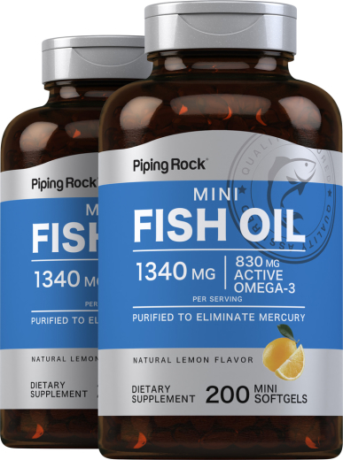Mini Omega-3 Fish Oil Lemon Flavor, 1340 mg, 200 Mini Softgels, 2  Bottles