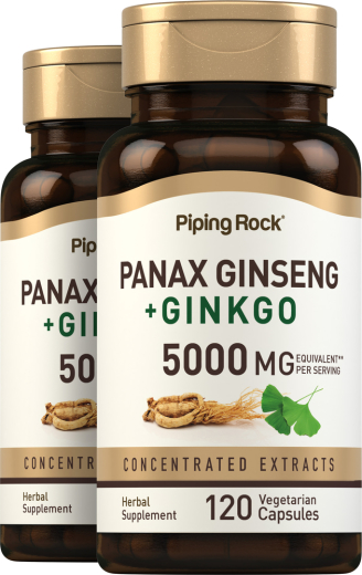 Panax Ginseng + Ginkgo, 5000 mg, 120 Vegetarian Capsules, 2  Bottles
