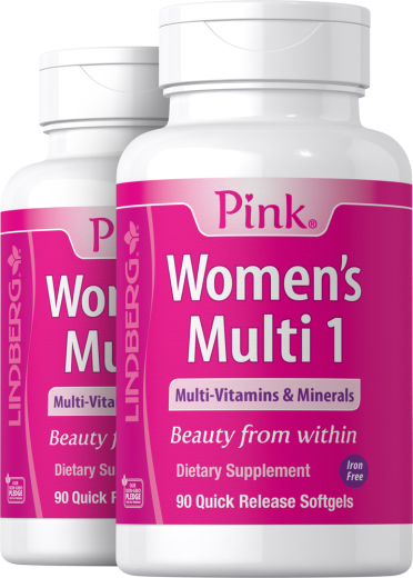 Pink Women's Multi 1 Iron Free, 90 Quick Release Softgels, 2  Bottles