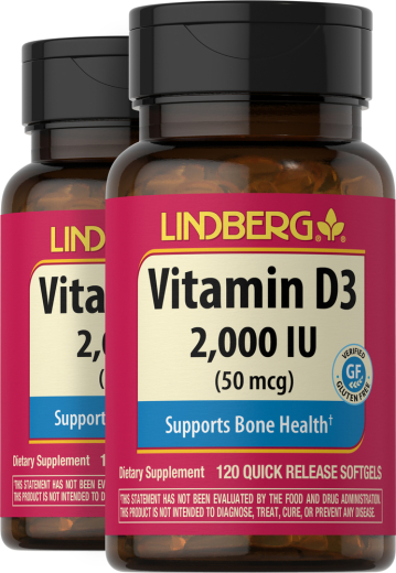 Vitamin D3, 2000 IU, 120 Quick Release Softgels, 2 Bottles