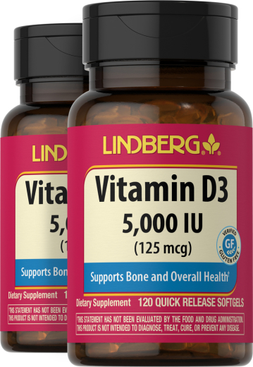 Vitamin D3, 5000 IU, 120 Quick Release Softgels, 2 Bottles